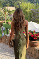 In A Fairytale Lace Satin Mid Rise Drape Maxi Skirt