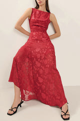 Jacquard Elegant Backless Lace-up Slim Irregular Maxi Dress
