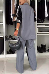 Consonak elegant double breasted autumn and winter loose long sleeved set color blocked straight leg pants set