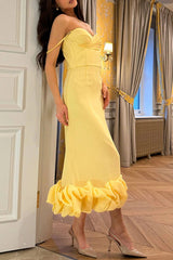 Dreamy and Romantic Ruched Bust Cloud Shape Hem Slip Midi Dress