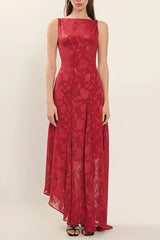Jacquard Elegant Backless Lace-up Slim Irregular Maxi Dress