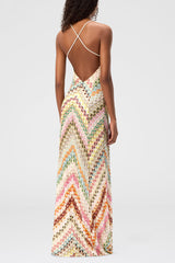 Missoni Knit Colorful Herringbone Print Open Beck Maxi Dress