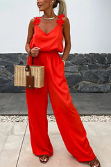 Conson off shoulder sleeveless jumpsuit casual solid color jumpsuit street wear long jumpsuit with pockets