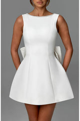 Pearl-embellished Large Bow Slim-fit Mini Dress