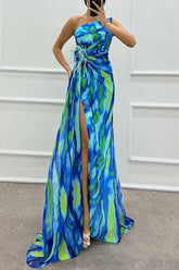 Fairy Watercolor Design Printed Feather Rose Details Off Shoulder Folded Open Skirt