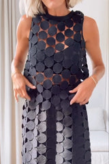Through Circle Embroidery Round Neck Sleeveless Tank