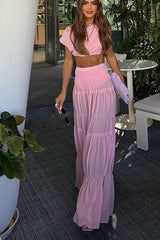 Stunning Chiffon Ruched Shoulder Short Sleeve Crop Top