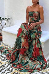 Vacay Vibes Colorful Lava Print Off Shoulder Smocked Scarf Maxi Dress