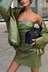 Tube Top Back Zipper Slim Leather Mini Dress