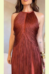 Sleeveless Halter Neck Elegant Tassel Slim Maxi Dress