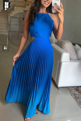 Backless Tie Elegant Gradient Pleated Maxi Dress
