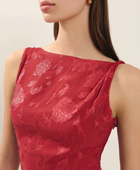 Jacquard Elegant Backless Lace-up Slim Irregular Maxi Dress