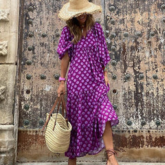 street picnic bubble sleeve layered elegant party MIDI dress