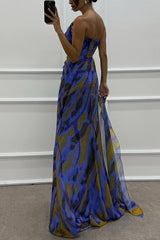 Fairy Watercolor Design Printed Feather Rose Details Off Shoulder Folded Open Skirt