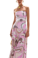 Gorgeous Pastels Unique Print Off Shoulder Low Rise Loose Maxi Dress
