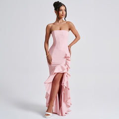 off shoulder, off shoulder strapless, hip hugging, irregular wave party dress
