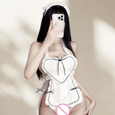 Pure Sweet Cute Backless Lingerie Bow High Waist Heart Maid Outfit Strap Apron Maid Outfit Passionate Uniform Set