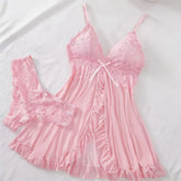 Lingerie Set Erotic Bra Nightdress Lace Solid Slim Soft Dresses V Neck Full Slip & Dresses