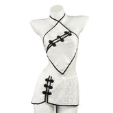 Sleeveless Two-piece Set Temptation Flirtatious Lingerie Chinese Style Neck Hanging Cheongsam Backless Lace Short Skirt Hot