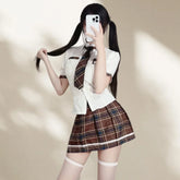 Sweet Cute Short Skirt British Style College Uniform Student Uniform Tempting Summer Short Skirt Pleated Skirt Checkered Suit