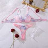 Sweet and lingerie, cute butterfly bra set, steel ring gathering, ultra-thin cup, transparent two-piece set