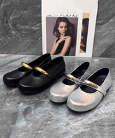 Beautiful Splicing Comfy Flat Shoes Black Faux Leather