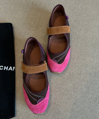 Stylish Pink Purple Flat Feet Shoes Splicing Buckle Strap