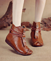 Handmade Comfortable Cowhide Leather Splicing Brown Boots