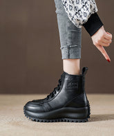 Chocolate Cowhide Leather Lace Up Splicing Boots