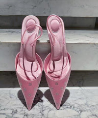 Elegant Black Stiletto Faux Leather Sandals Pointed Toe