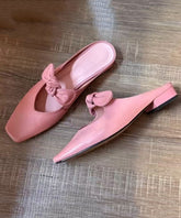 French Pink Bow Splicing Slide Sandals Square Toe