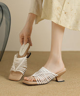 Beige Wedge Faux Leather Chic Splicing Slide Sandals