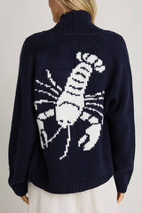 Lobster Pattern Casual Long Sleeve Knit Cardigan
