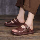 Retro Leather Velcro Slippers Sandals