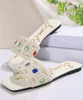 White Zircon Splicing Slide Sandals Slide Sandals