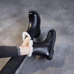Retro Leather Woolen Winter Snow Boots