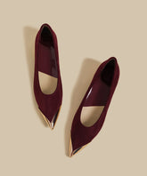 Women Wine Red Suede Splicing Flat Shoes Pointed Toe