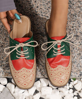 Red Lace Up Faux Leather Walking Low Heel Sandals