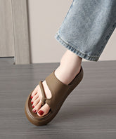 Brown Thong Sandals Platform Faux Leather Comfy Splicing