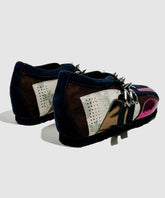 Rose Cowhide Leather Splicing Rivet Wedge Heels Shoes