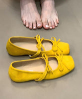 Chic Bow Splicing Flat Feet Shoes Yellow Suede