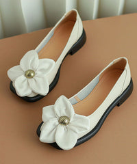 Floral Splicing Flat Shoes White Faux Leather