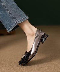 French Bow Splicing Faux Leather Flat Shoes