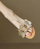Gold Flat Sandals Splicing Wrinkled Peep Toe
