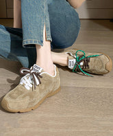 Khaki Lace Up Splicing Platform Sport Flat Shoes For Women