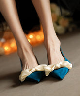 Blue Bow Classy Splicing Flat Shoes For Pointed Toe