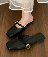 Black Comfortable Splicing Faux Leather Slide Sandals