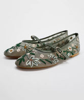 Women Splicing Flat Shoes Green Breathable Mesh Embroidered