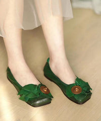 Red Flat Shoes For Cowhide Leather Boho Splicing Floral