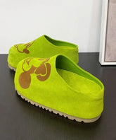 Green Suede Cartoon Print Platform Slide Sandals